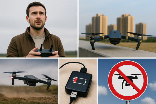 Collage de drones modernes en vol et en intérieur – illustration blog NovaDrone